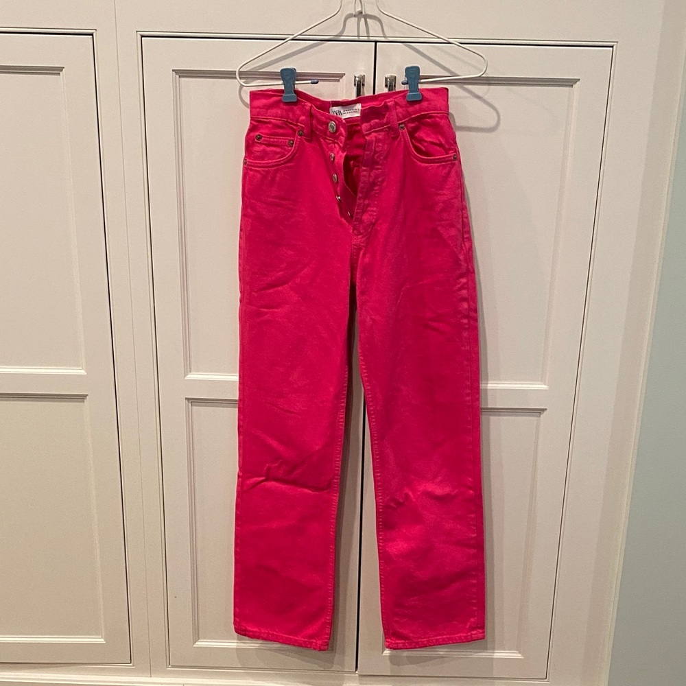 Zara Hot Pink Button-Fly Jeans